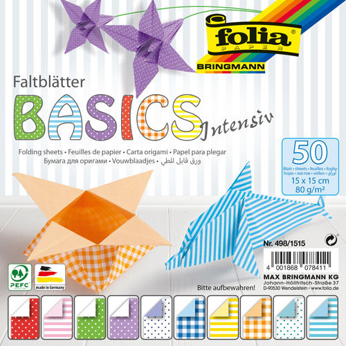 50 Blatt Faltpapier Origami 15 x 15 cm Unbekannt Folia Faltblätter Basic Intensiv 